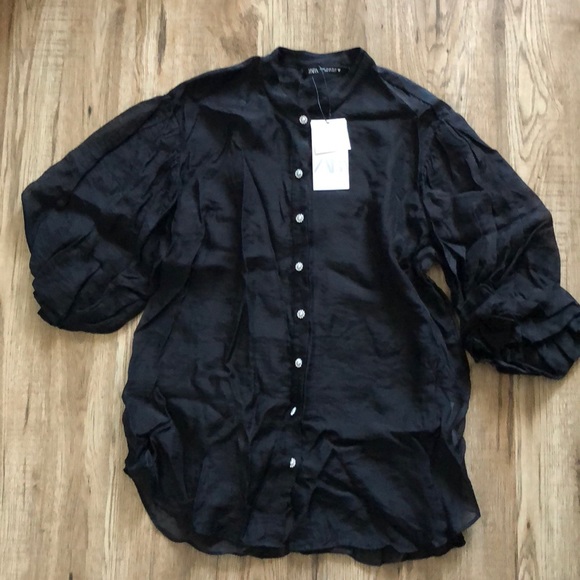 NEW!!! Zara Jewel 💎 Button Organza Top - Picture 7 of 14